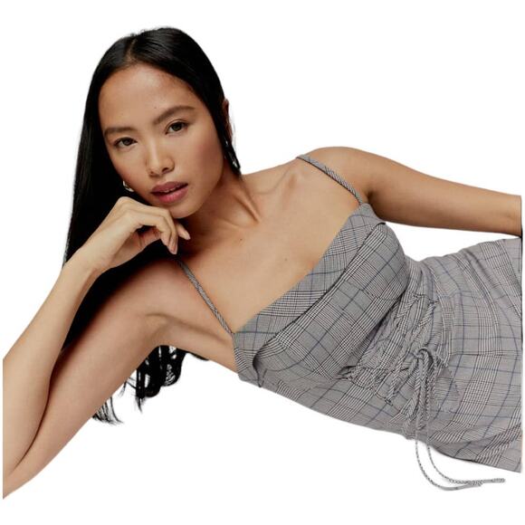 Reformation NWT Cameran Jumpsuit Grey Plaid Size 2 Adjustable Corset Bodice - Picture 3 of 14